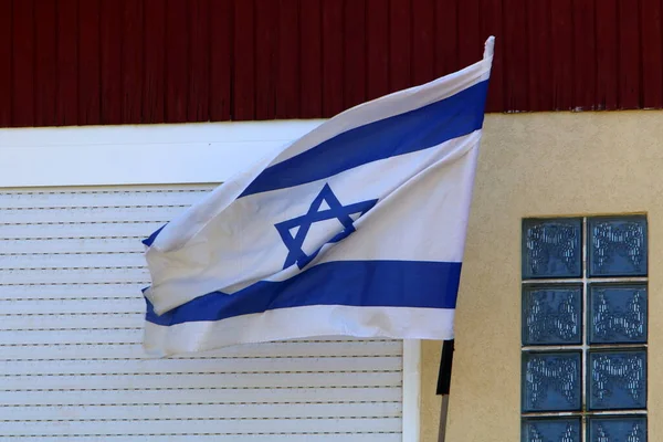 Bandera Azul Blanca Israelí Con Estrella David —  Fotos de Stock