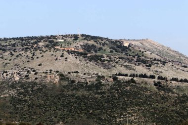 Kuzey İsrail 'deki dağların manzarası. Golan Tepeleri 'nde bahar çiçekleniyor.. 