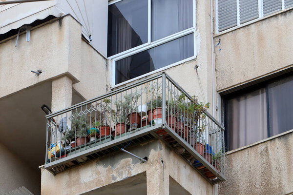 . Balcony as an architectural detail of housing construction in Israel.