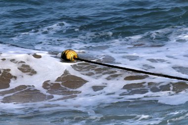 A rope with floats on the city beach enclosing safe swimming areas. 