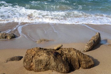 Large stones on the shore of the Mediterranean Sea 