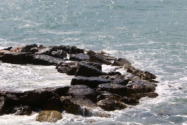 Large Stones Shore Mediterranean Sea — Stok fotoğraf