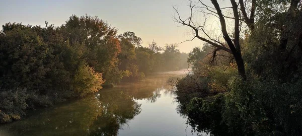 Ağaçlı Nehirli Resimsel Manzara Stok Fotoğraf