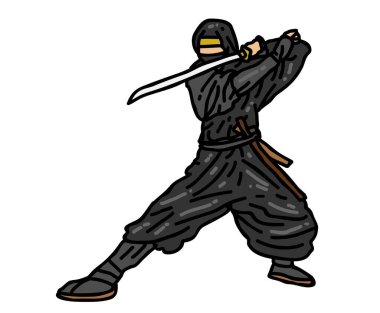 Ninja karakteri yeni illüstrasyon güzel ninja resmi Katana kılıçlı samuray erkek ve kadın yeni yakın plan dövüş sanatları ustası güçlü tatlı ninja sanat savaşçısı