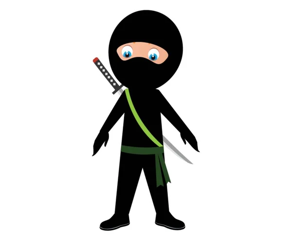 Desenho animado ninja posando e segurando uma espada