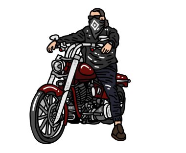 Ağır bisiklet illüstrasyonu motosiklet yarışçısı motosiklet taşımacılığı scooter sürücüsü elektrikli bisiklet simgesi logo tasarımı yeni motorlar.