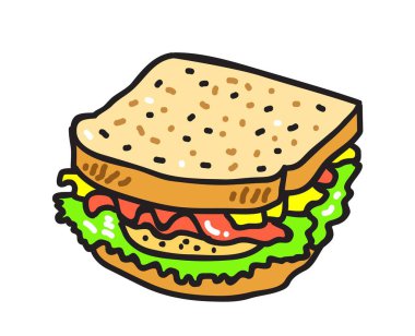 Tasty and delicious Vegetable sandwich fresh and healthy food with white background meal lunch dinner breakfast toasted bun bread homemade vector illustration.