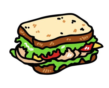 Tasty and delicious Vegetable sandwich fresh and healthy food with white background meal lunch dinner breakfast toasted bun bread homemade vector illustration.