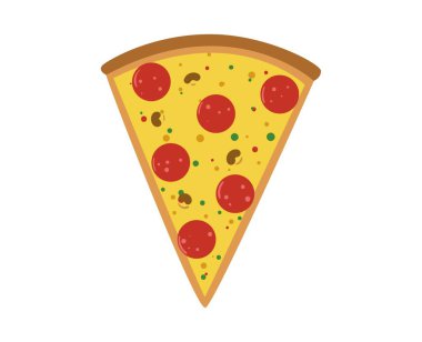 Lezzetli ve lezzetli pizza taze ve sağlıklı yemek yemeğe hazır öğle yemeği kahvaltısı fast food vektör ilüstrasyonu geleneksel.