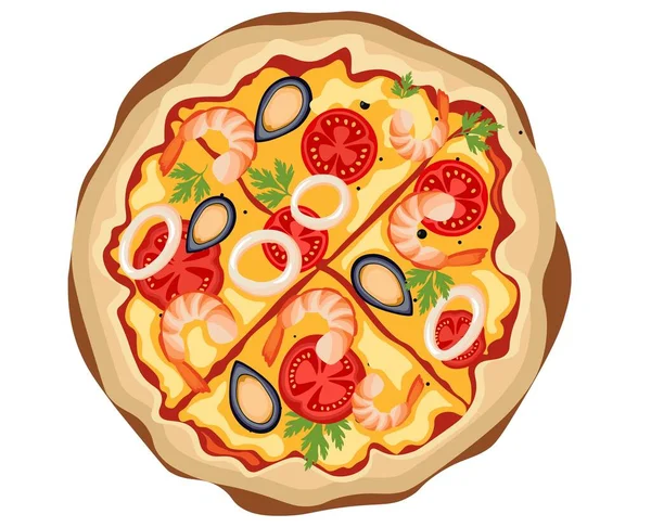 Ízletes Finom Pizza Friss Egészséges Étel Kész Enni Ebéd Vacsora — Stock Vector