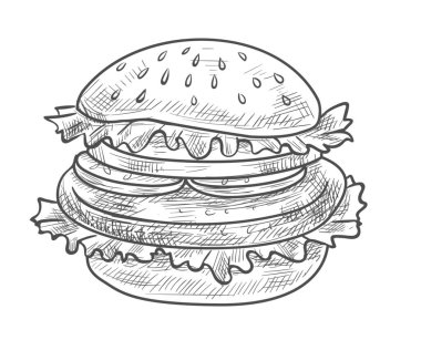 Lezzetli ve lezzetli hamburger taze ve sağlıksız hamburger yemek öğle yemeği kahvaltı vektör çizim sanatı