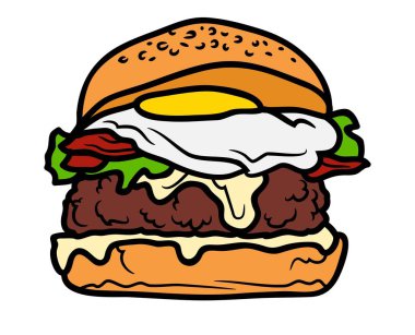 Lezzetli ve lezzetli hamburger taze ve sağlıksız hamburger yemek öğle yemeği kahvaltı vektör çizim sanatı
