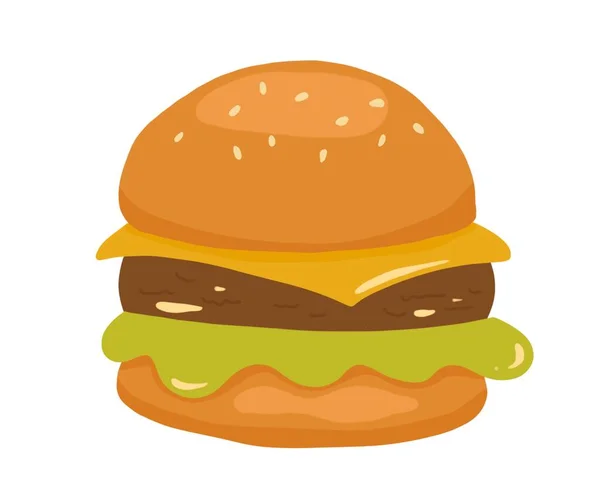 Tasty Delicious Hamburger Fresh Unhealthy Burger Food Meal Lunch Dinner — Vector de stock