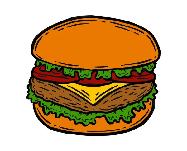 Tasty Delicious Hamburger Fresh Unhealthy Burger Food Meal Lunch Dinner — Wektor stockowy