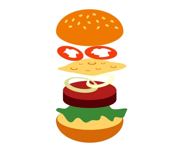 Lezzetli Lezzetli Hamburger Taze Sağlıksız Hamburger Yemek Öğle Yemeği Kahvaltı — Stok Vektör