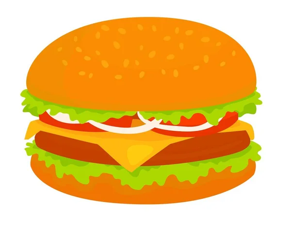 Tasty Delicious Hamburger Fresh Unhealthy Burger Food Meal Lunch Dinner — Stock Vector