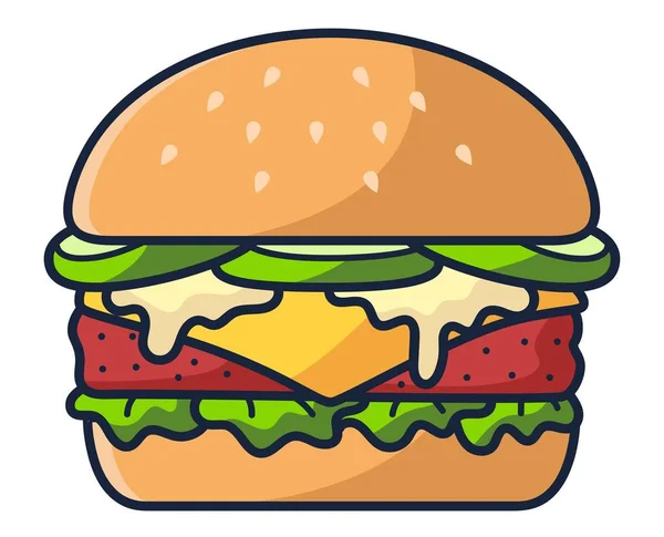 Tasty Delicious Hamburger Fresh Unhealthy Burger Food Meal Lunch Dinner — Stock Vector