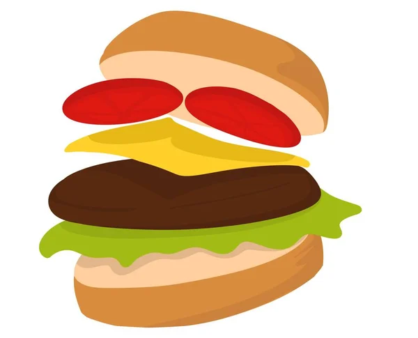 Ízletes Finom Hamburger Friss Egészségtelen Burger Ételliszt Ebéd Vacsora Reggeli — Stock Vector