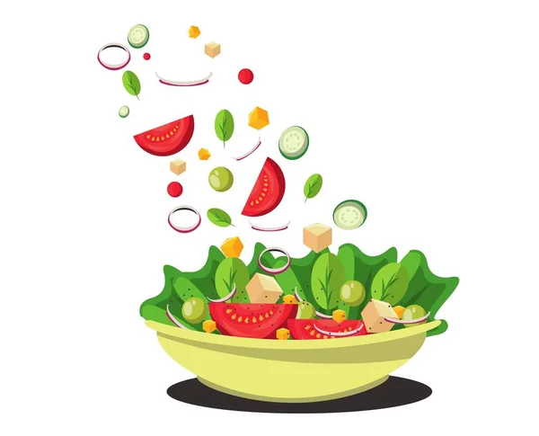 Tasty Delicious Salad Fresh Healthy Food Vegetables Diet Natural Eating — Stock Vector