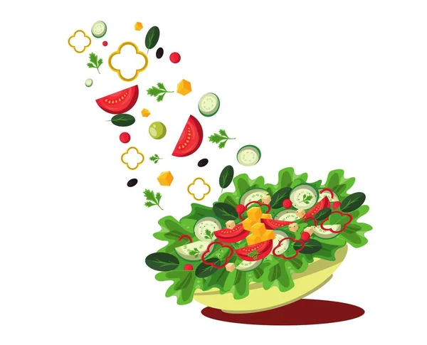Tasty Delicious Salad Fresh Healthy Food Vegetables Diet Natural Eating — Stockvector