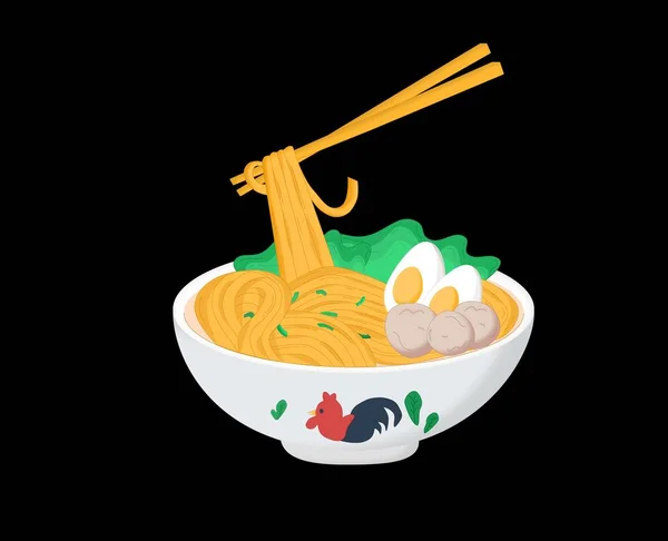 Tasty Delicious Noodles Vector Illustration Fresh Healthy Food Meal Lunch — Vetor de Stock