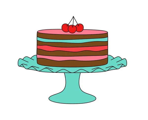 Tasty Delicious Sweet Cake Vector Illustration Fresh Healthy Food Meal — Vetor de Stock
