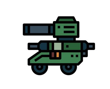 Tank aracının yakın çekim vektörü çizim tankeri nakliye askeri savaş patlayıcı makine teknolojisi top grafikleri.