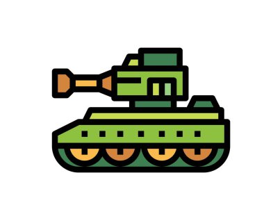 Tank aracının yakın çekim vektörü çizim tankeri nakliye askeri savaş patlayıcı makine teknolojisi top grafikleri.