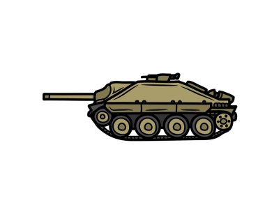 Tank aracının yakın çekim vektörü çizim tankeri nakliye askeri savaş patlayıcı makine teknolojisi top grafikleri.