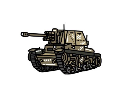 Tank aracının yakın çekim vektörü çizim tankeri nakliye askeri savaş patlayıcı makine teknolojisi top grafikleri.