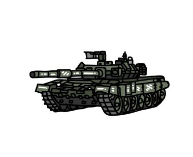 Tank aracının yakın çekim vektörü çizim tankeri nakliye askeri savaş patlayıcı makine teknolojisi top grafikleri.