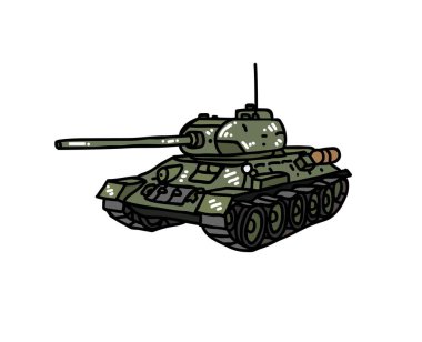 Tank aracının yakın çekim vektörü çizim tankeri nakliye askeri savaş patlayıcı makine teknolojisi top grafikleri.