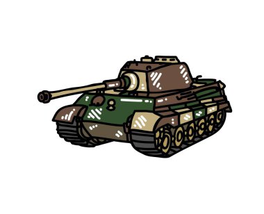 Tank aracının yakın çekim vektörü çizim tankeri nakliye askeri savaş patlayıcı makine teknolojisi top grafikleri.