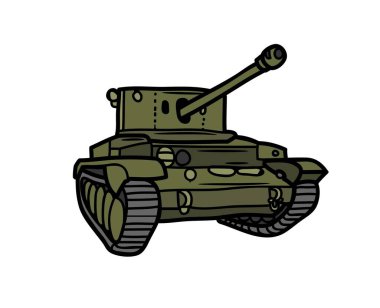 Tank aracının yakın çekim vektörü çizim tankeri nakliye askeri savaş patlayıcı makine teknolojisi top grafikleri.