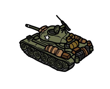 Tank aracının yakın çekim vektörü çizim tankeri nakliye askeri savaş patlayıcı makine teknolojisi top grafikleri.