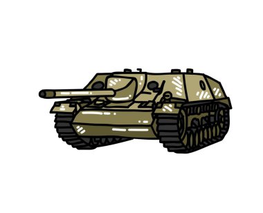 Tank aracının yakın çekim vektörü çizim tankeri nakliye askeri savaş patlayıcı makine teknolojisi top grafikleri.