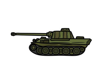 Tank aracının yakın çekim vektörü çizim tankeri nakliye askeri savaş patlayıcı makine teknolojisi top grafikleri.
