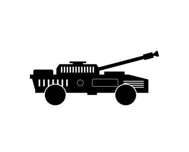 Tank aracının yakın çekim vektörü çizim tankeri nakliye askeri savaş patlayıcı makine teknolojisi top grafikleri.