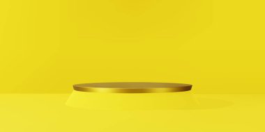 Asgari sarı sahne arkasında 3D altın podyum.