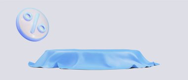 İndirim tabelasıyla kaplı pembe kumaşla kaplı 3D oval, minimal sahne. Ürünleriniz için vitrin.