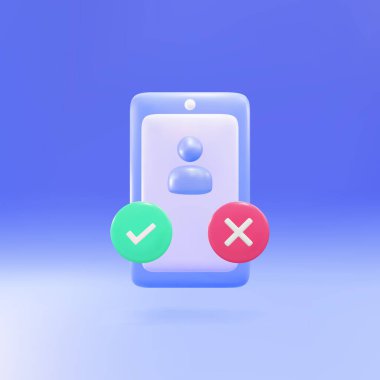 İşaretli ve işaretli 3D akıllı telefon. Çıkma, adam toplama, araştırma, seçim, evet ve hayır, oy verme konsepti..