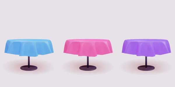 テーブルクロス付きの丸いテーブルの3Dセット 灰色の背景のイラスト — ストックベクタ