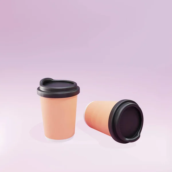 Two Paper Coffee Cups Pink Background — Stock vektor