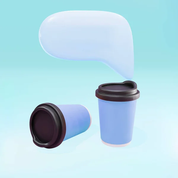 青を基調とした2枚の紙コーヒーカップとチャットバブル — ストックベクタ