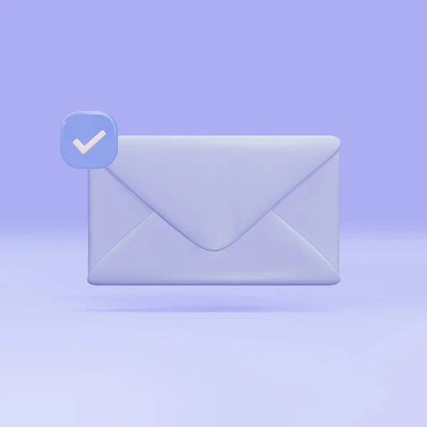 チェックマークボタン付き3Dブルーメールアイコン 未読メールロゴ — ストックベクタ