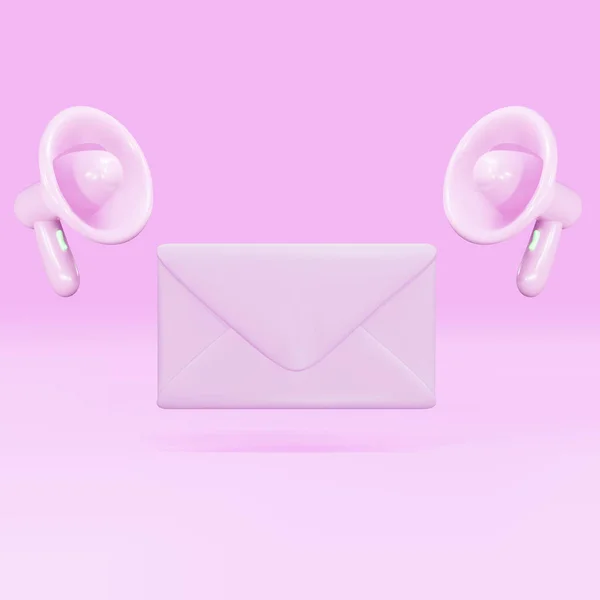 3D粉色电子邮件图标 带有扩音器 未读邮件标识 — 图库矢量图片