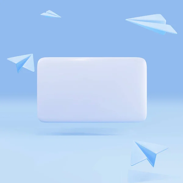 3Dブルースピーチバブルメッセージと青い飛行機 — ストックベクタ