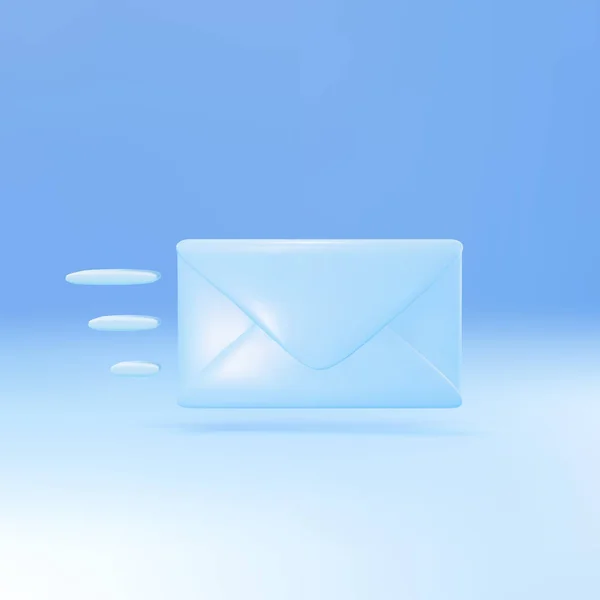 3D青の閉じたメールエンベロープアイコン おめでとうメール可視化 — ストックベクタ