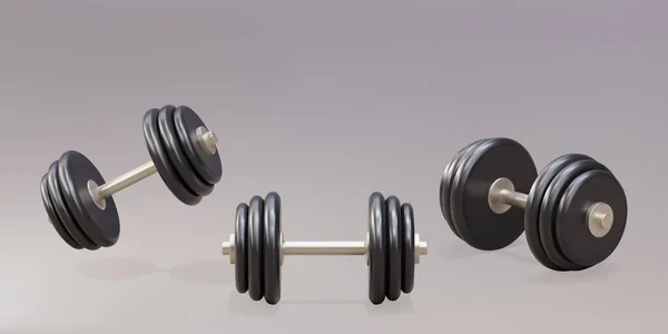 Realistic Set Dumbbells Isolated Gray Background — Wektor stockowy