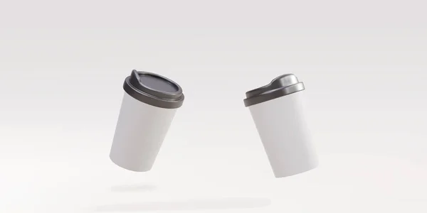 Two White Paper Coffee Cups Grey Background — Stockvektor